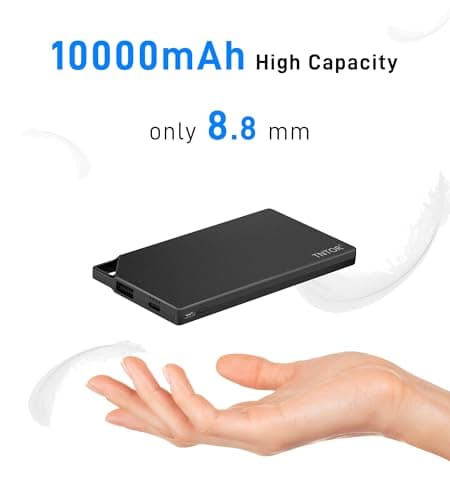 TNTOR Batterie Externe 10000mAh Gris Clair - Ultra-Mince et Grande Capacité pour iPhone, Samsung et Huawei - Rapidement