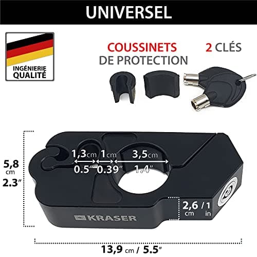 KRASER KR720B Antivol Guidon Moto Sécurité Bloque Levier Frein Clic de Fermeture