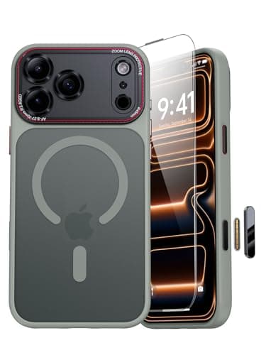 Coque JUESHITUO iPhone 17 Pro Max MagSafe Orange - Protection Lentille, Antichoc, Antipoussière — Gris