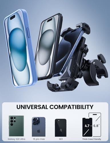 Support Téléphone Moto Lamicall Anti-Vibration 360° Rotation, 1S Libération, Compatible iPhone 17-13, Huawei, 4,7-6,8" S