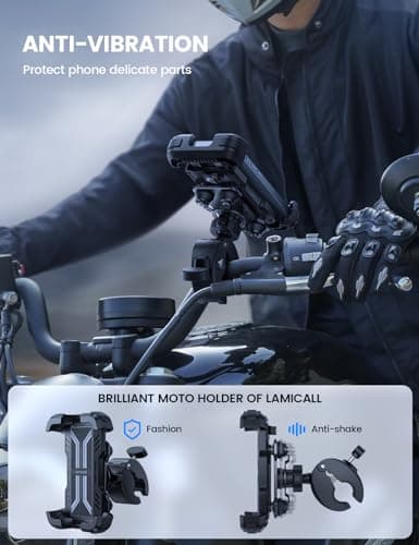 Support Téléphone Moto Lamicall Anti-Vibration 360° Rotation, 1S Libération, Compatible iPhone 17-13, Huawei, 4,7-6,8" S