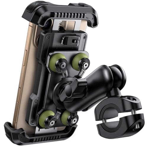 Support Téléphone Moto Lamicall - Antivol - Double Anti-Vibration - Métal 2 x 360° Pivotant - Vélo - iPhone 17 16 15 14 — Vert