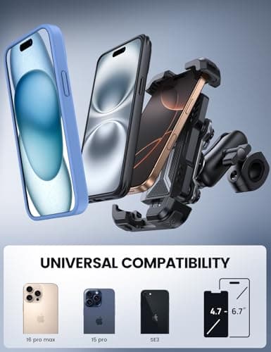 Support Téléphone Moto Lamicall - Antivol - Double Anti-Vibration - Métal 2 x 360° Pivotant - Vélo - iPhone 17 16 15 14