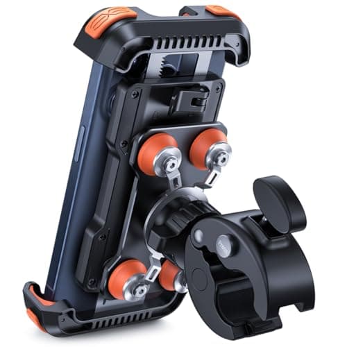 Support Téléphone Moto Lamicall Anti-Vibration 360° Rotation, 1S Libération, Compatible iPhone 17-13, Huawei, 4,7-6,8" S — Orange