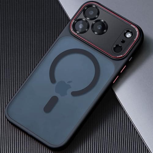 Coque JUESHITUO iPhone 17 Pro Max MagSafe Orange - Protection Lentille, Antichoc, Antipoussière — Noir