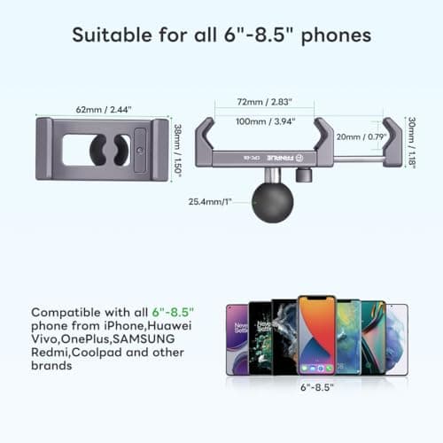 Support Téléphone Moto FANAUE Compatible RAM Mounts Double Grappe B, Étui Adapté 72-100 mm pour Smartphone, Fixation Sta