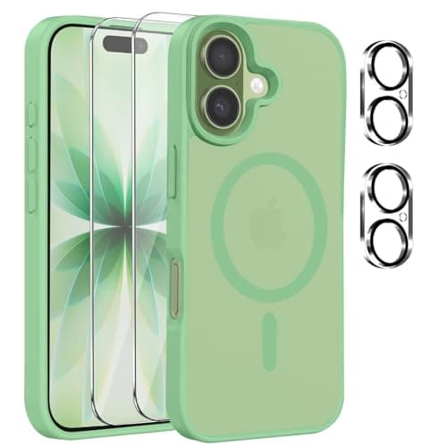 Cyoa Coque Magnétique iPhone 17 Protection Écran Verre Trempé + Caméras Anti-Rayures Etui TPUTransparent — Vert Clair