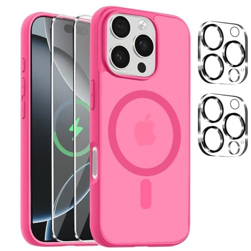 Cyoa Coque Magnétique iPhone 17 Protection Écran Verre Trempé + Caméras Anti-Rayures Etui TPUTransparent — Rose rouge