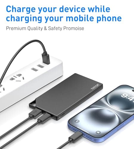 TNTOR Batterie Externe 10000mAh Gris Clair - Ultra-Mince et Grande Capacité pour iPhone, Samsung et Huawei - Rapidement