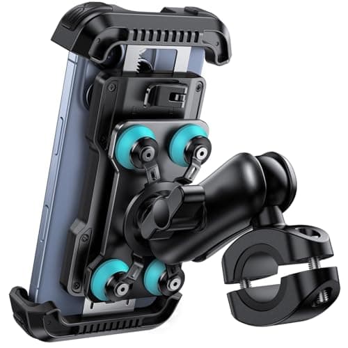 Support Téléphone Moto Lamicall - Antivol - Double Anti-Vibration - Métal 2 x 360° Pivotant - Vélo - iPhone 17 16 15 14 — Bleu