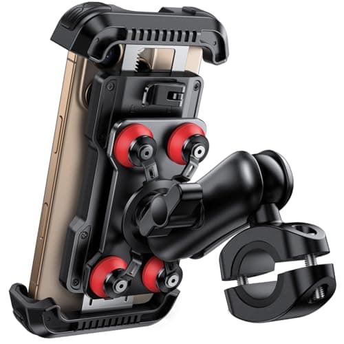 Support Téléphone Moto Lamicall - Antivol - Double Anti-Vibration - Métal 2 x 360° Pivotant - Vélo - iPhone 17 16 15 14 — Rouge