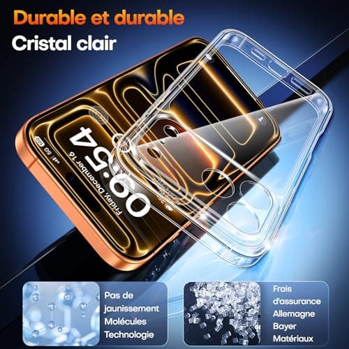 Coque pour iPhone 17 Pro Max avec Verre Trempé, Protection Totale de la Caméra, Protection Militaire - Transparent Globa