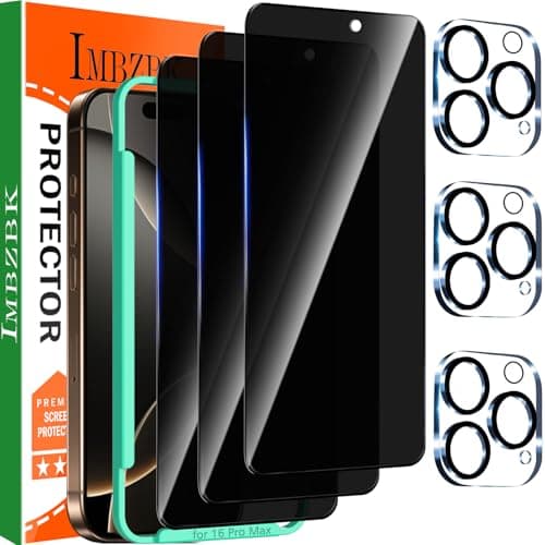 IMBZBK Verre Trempé iPhone 17 Pro Max - Qualité Militaire, 9H+ Anti-Rayures, Anti-Espion & Dépoussiérage Automatique, 3+ — 16 Pro Max-Noir