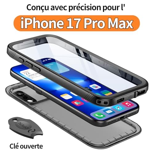 Cozycase Coque Top Antichoc IP68 Etanche pour iPhone 17 Pro Max Militaire Waterproof Rigide Protection Ecran Incassable