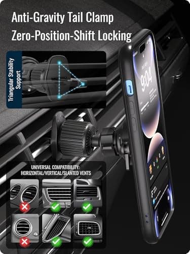 Support de téléphone voiture Grille d'aération métal Clip QuickFix 360 Rotation iPhone Android Tous Smartphones Q4