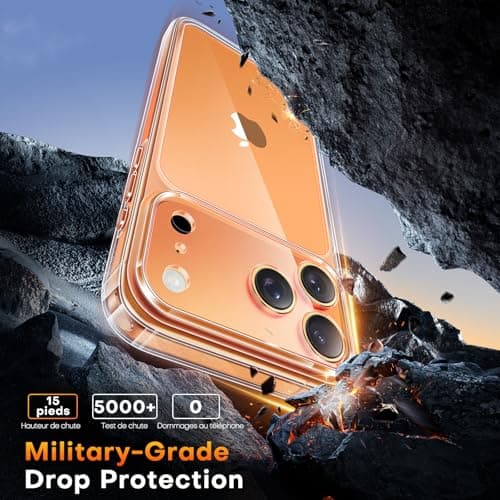 Coque pour iPhone 17 Pro Max avec Verre Trempé, Protection Totale de la Caméra, Protection Militaire - Transparent Globa