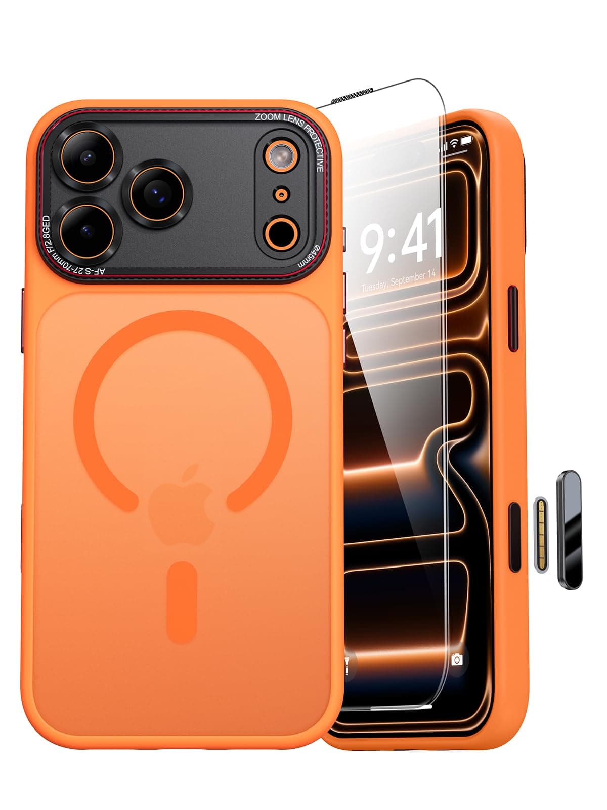 Coque JUESHITUO iPhone 17 Pro Max MagSafe Orange - Protection Lentille, Antichoc, Antipoussière