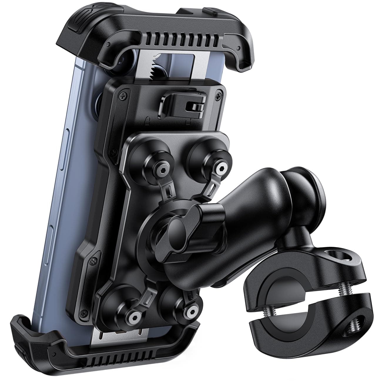 Support Téléphone Moto Lamicall - Antivol - Double Anti-Vibration - Métal 2 x 360° Pivotant - Vélo - iPhone 17 16 15 14