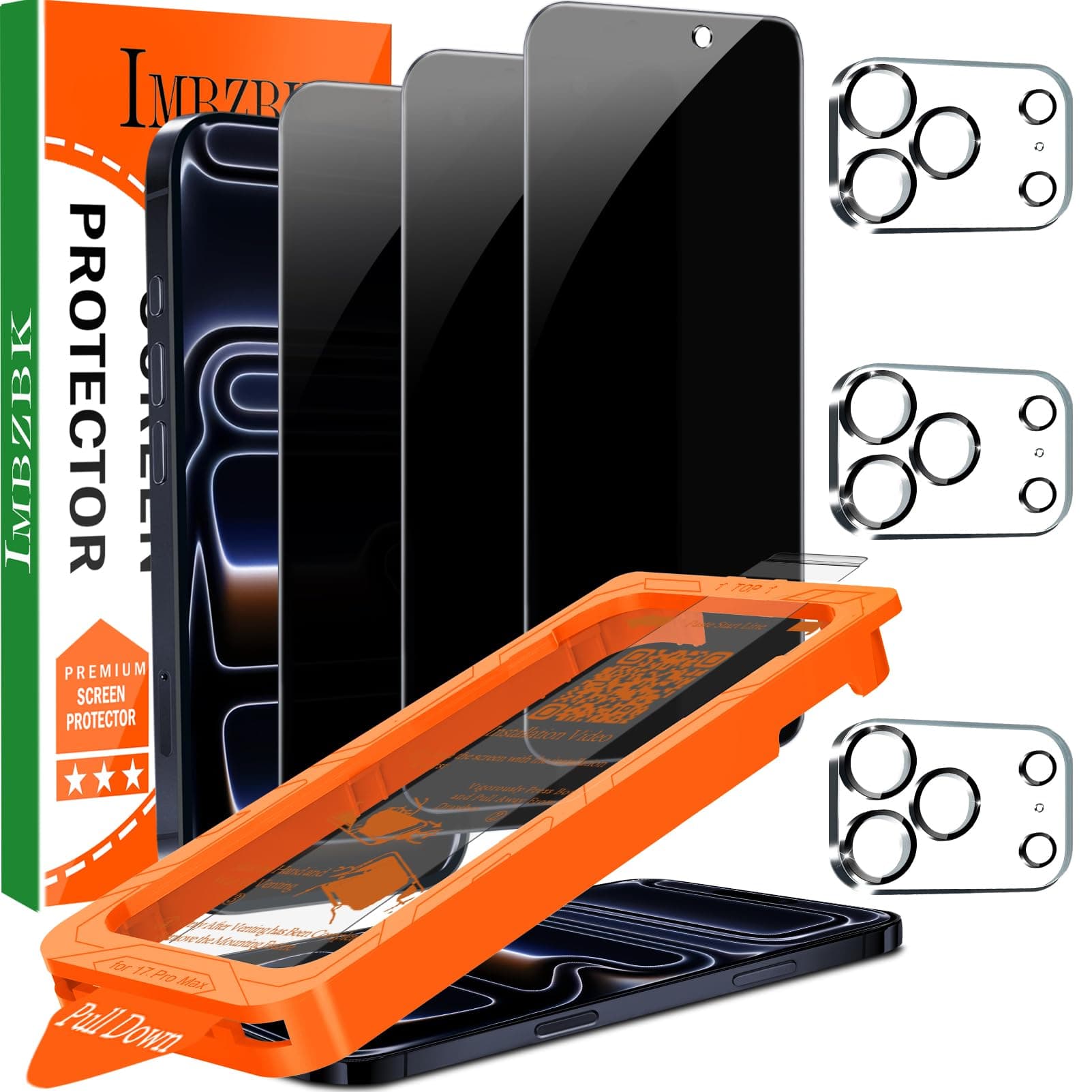 IMBZBK Verre Trempé iPhone 17 Pro Max - Qualité Militaire, 9H+ Anti-Rayures, Anti-Espion & Dépoussiérage Automatique, 3+